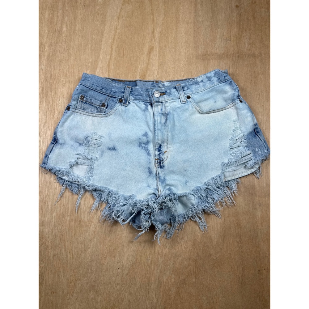 Distressed Acid Wash Denim Shorts‎ Cutoff Frayed Hem Blue Womens Size S